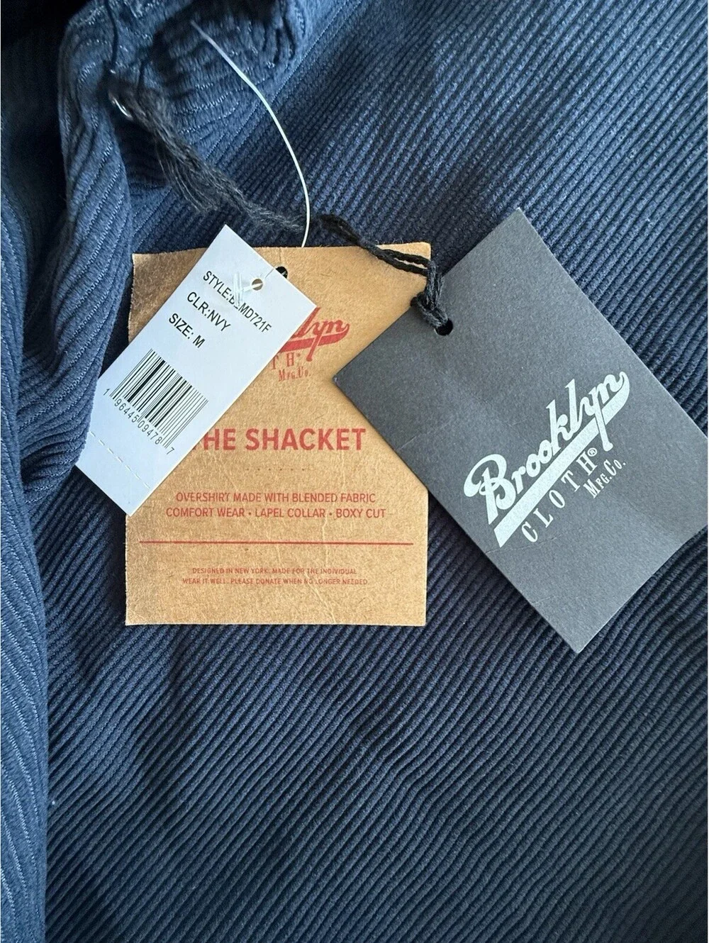 Brooklyn Cloth Shacket Navy Blue Corduroy Men’s Size Medium New With Tags